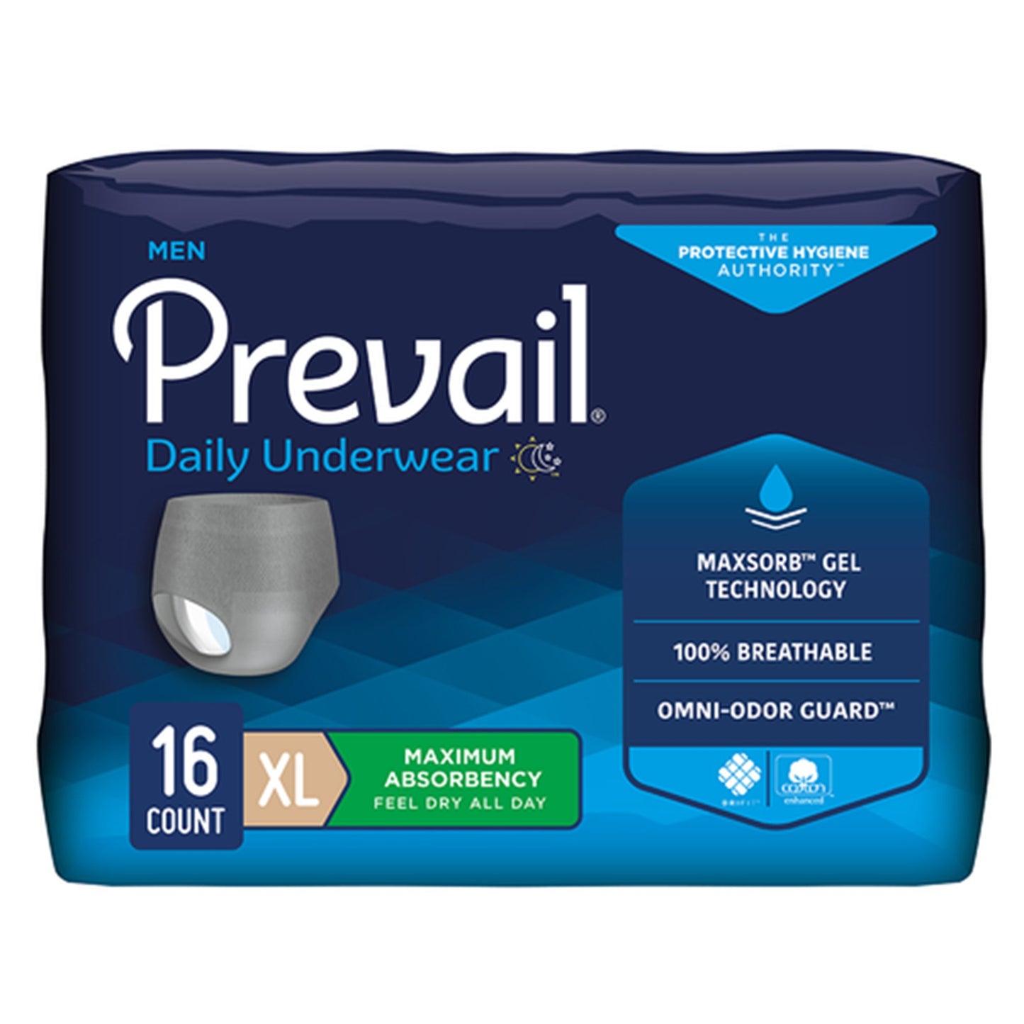 Prevail® Daily Underwear Male Adult Absorbent Underwear Pull On with Tear Away Seams X-Large Disposable Heavy Absorbency (1178182_BG)
