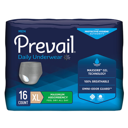 Prevail® Daily Underwear Male Adult Absorbent Underwear Pull On with Tear Away Seams X-Large Disposable Heavy Absorbency (1178182_BG)