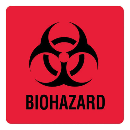 UAL™ Pre-Printed Label Caution Label Red Paper Biohazard / Symbol Black Biohazard 3 X 3 Inch (683044_PK)
