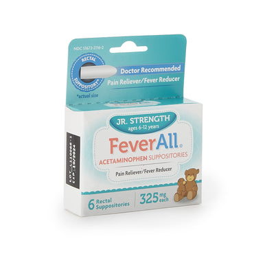 FeverAll® Pain Relief 325 mg Strength Acetaminophen Rectal Suppository 6 per Box (1131664_BX)