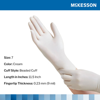 McKesson Perry® Surgical Glove Size 7 Sterile Latex Standard Cuff Length Smooth Cream Chemo Tested (1044706_PR)