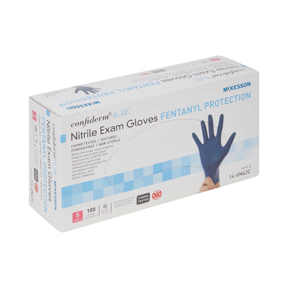 McKesson Confiderm® 6.8C Exam Glove Small NonSterile Nitrile Standard Cuff Length Textured Fingertips Blue Chemo Tested / Fentanyl Tested (1163939_BX)