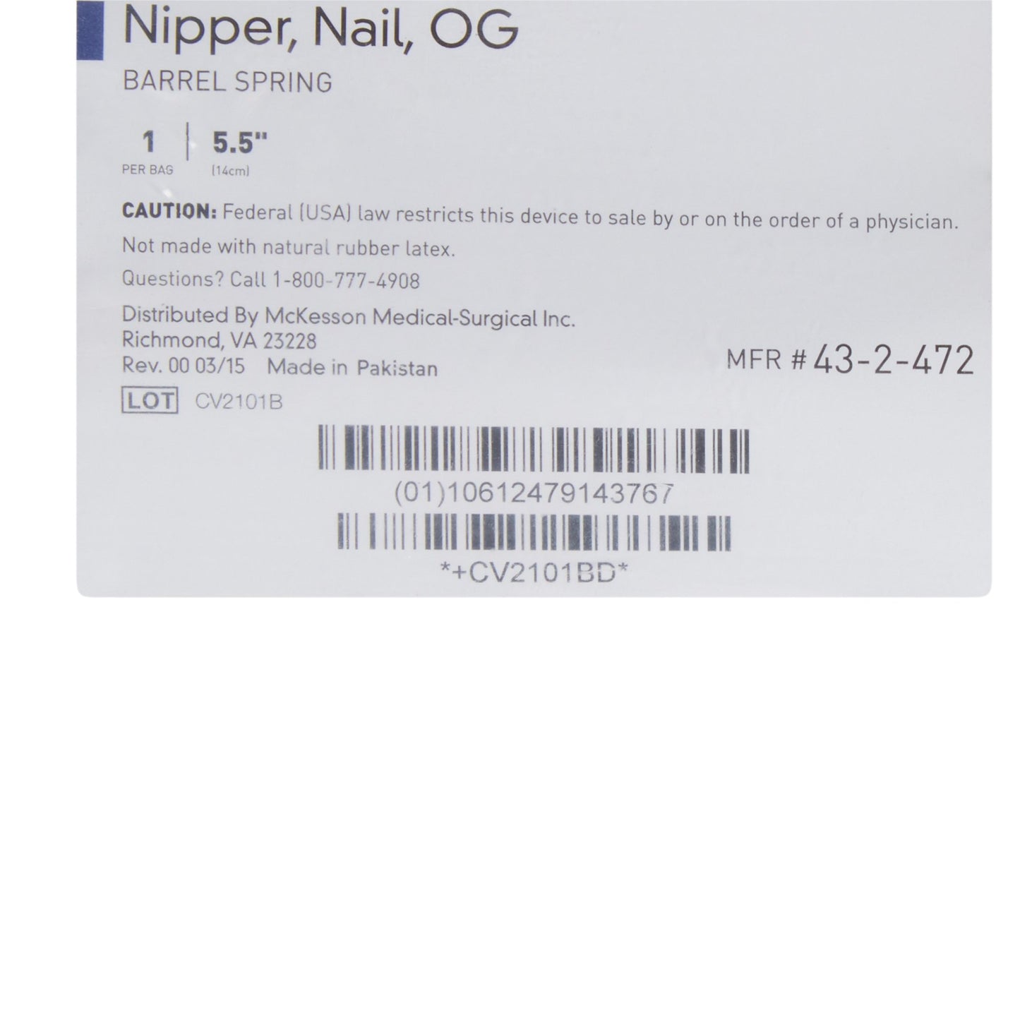 McKesson Performance Nail Nipper Concave Jaw 5-1/2 Inch Length Chrome Covered Stainless Steel (487549_EA)