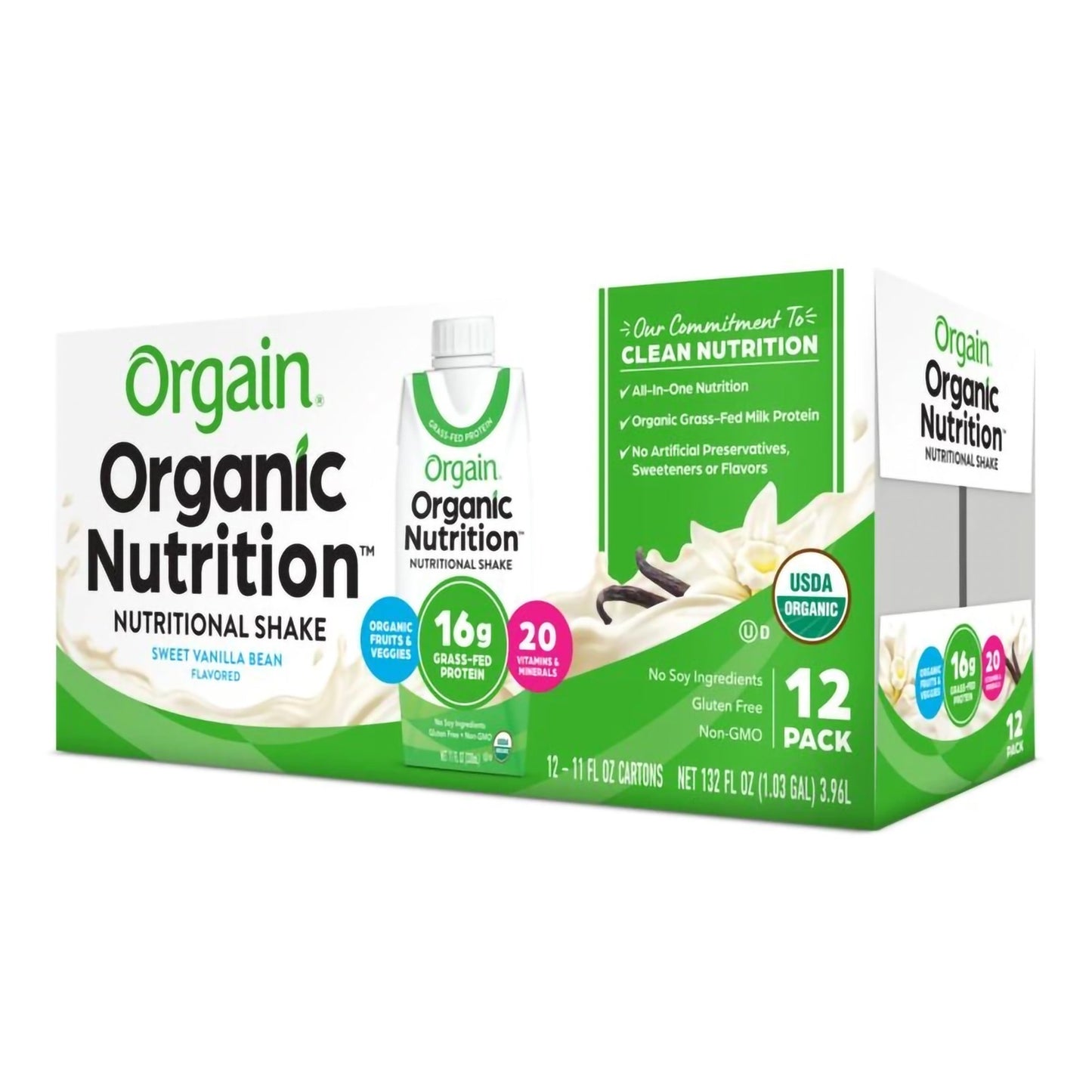 Orgain® Organic Nutritional Shake Oral Supplement Sweet Vanilla Bean Flavor Liquid 11 oz. Carton (1175952_EA)
