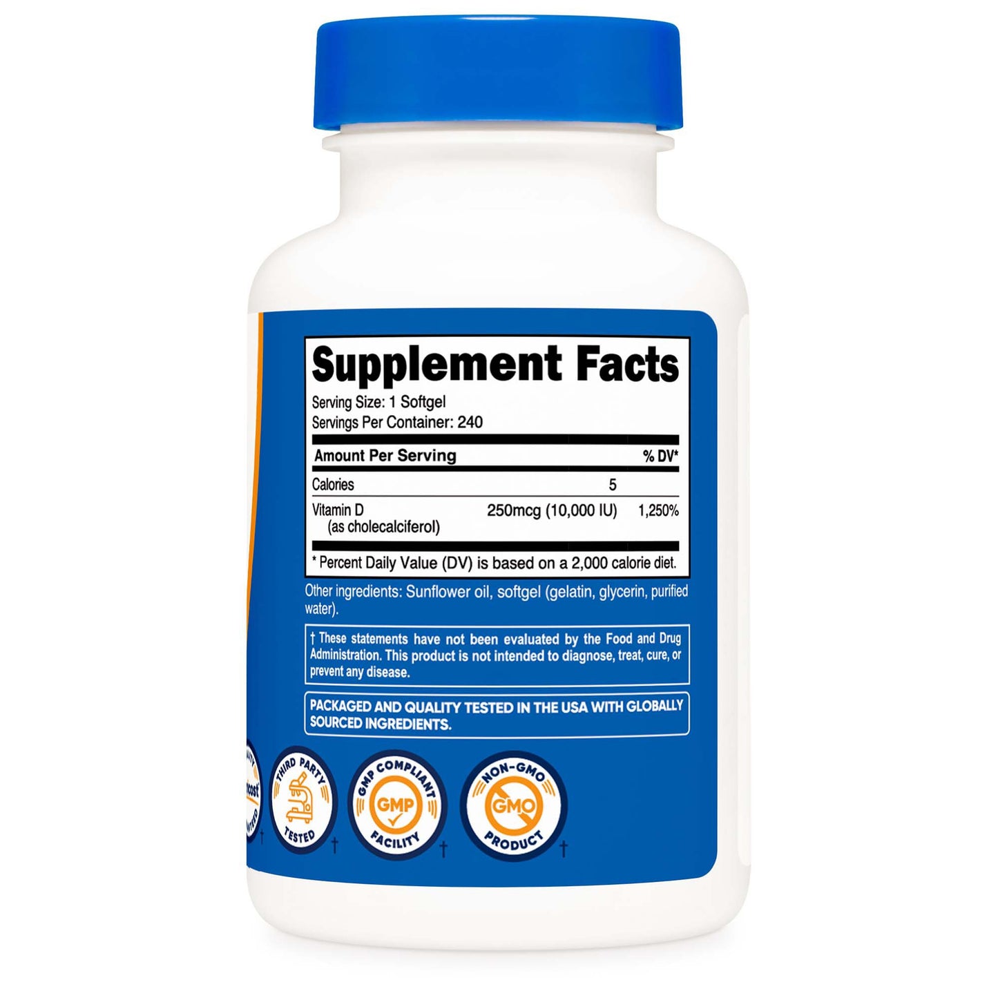 nutricost® Dietary Supplement Vitamin D3 10,000 IU Strength Softgel 240 Per Bottle (1270248_BT)