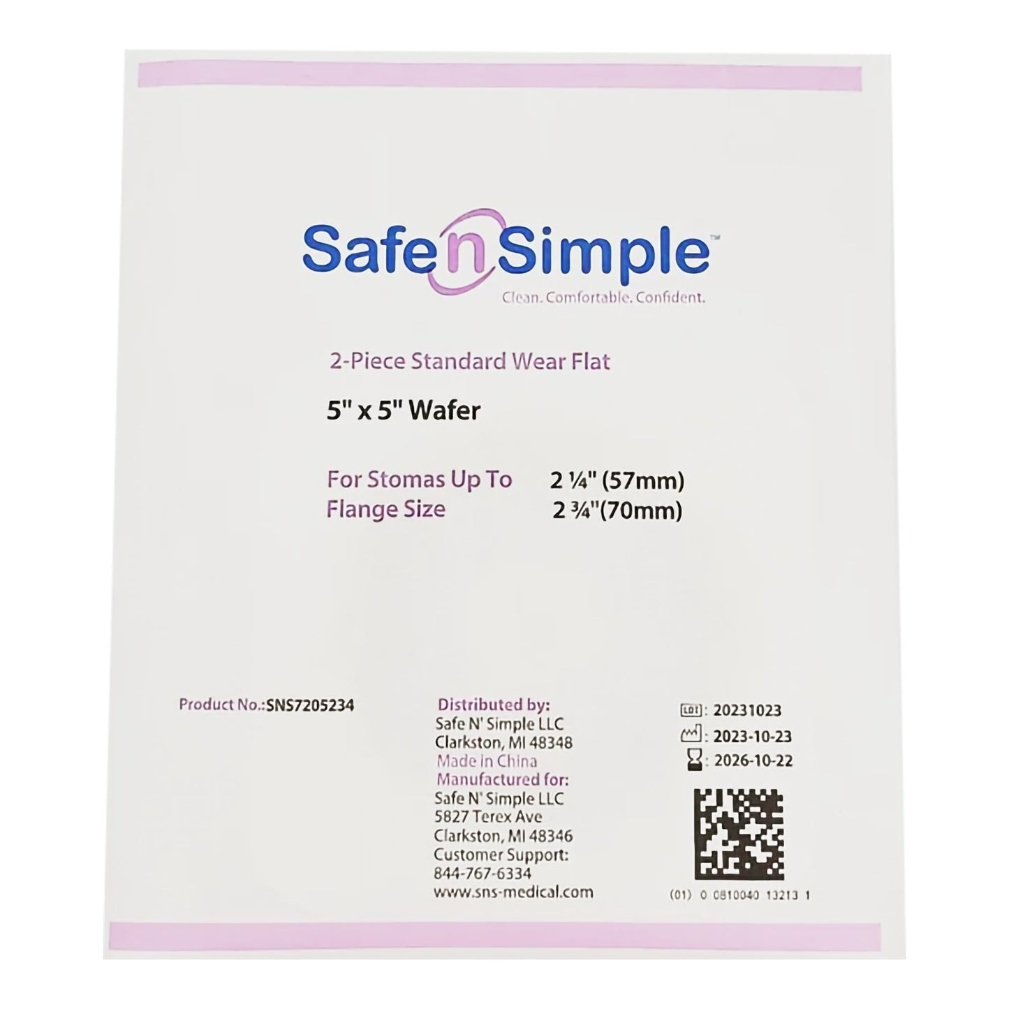 Safe n Simple™ Ostomy Barrier Trim to Fit, Standard Wear Flexible Tape 70 mm Flange Up to 2-1/4 Inch Opening 5 X 5 Inch (1243979_BX)