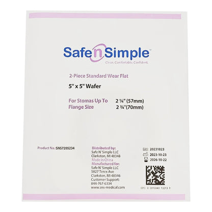Safe n Simple™ Ostomy Barrier Trim to Fit, Standard Wear Flexible Tape 70 mm Flange Up to 2-1/4 Inch Opening 5 X 5 Inch (1243979_BX)