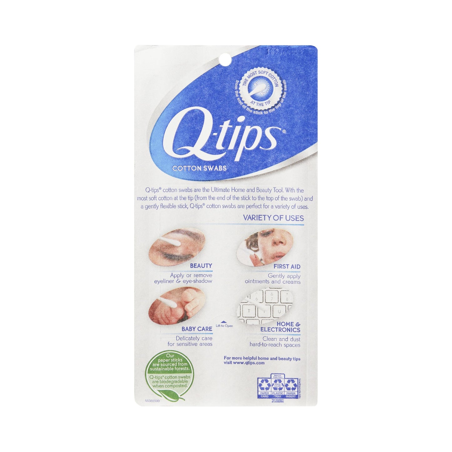 Q-Tip® Swabstick Cotton Tip Cotton Shaft 3 Inch NonSterile 375 per Pack (785468_PK)