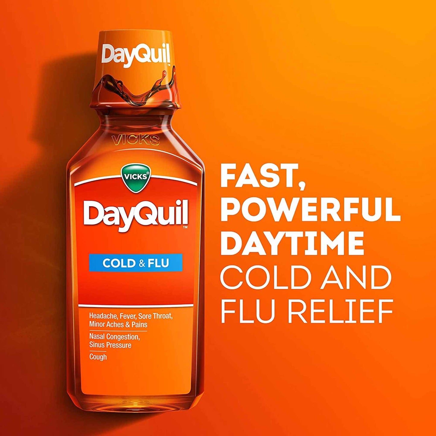 DayQuil® Cold & Flu Cold and Cough Relief 325 mg - 10 mg - 5 mg / 15 mL Strength Liquid 8 oz. (829815_EA)