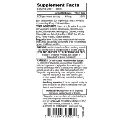 Geri-Care® Mineral Supplement Iron 325 mg Strength Tablet 200 per Bottle (1150846_BT)