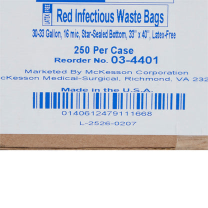 McKesson Biohazard Waste Bag Biohazard Symbol / Infectious Waste 30 to 33 gal. Red 33 X 40 Inch (186722_CS)