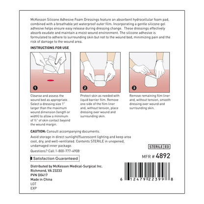 McKesson Lite Thin Foam Dressing 3 X 3 Inch Without Border Film Backing Silicone Gel Adhesive Square Sterile (1083092_EA)