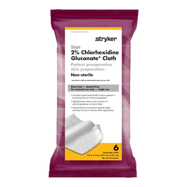 Sage® Skin Prep Wipe 6 per Pack Soft Pack 2% Strength CHG (Chlorhexidine Gluconate) NonSterile (1187746_PK)