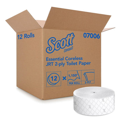 Scott® Essential Coreless JRT Toilet Tissue White 2-Ply Jumbo Size Coreless Roll Continuous Sheet 3-3/4 Inch X 1150 Foot (462011_CS)