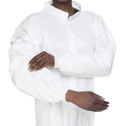 Contec® CritiGear™ Cleanroom Lab Coat White Large Knee Length Microporous Fabric Disposable (1128928_BG)