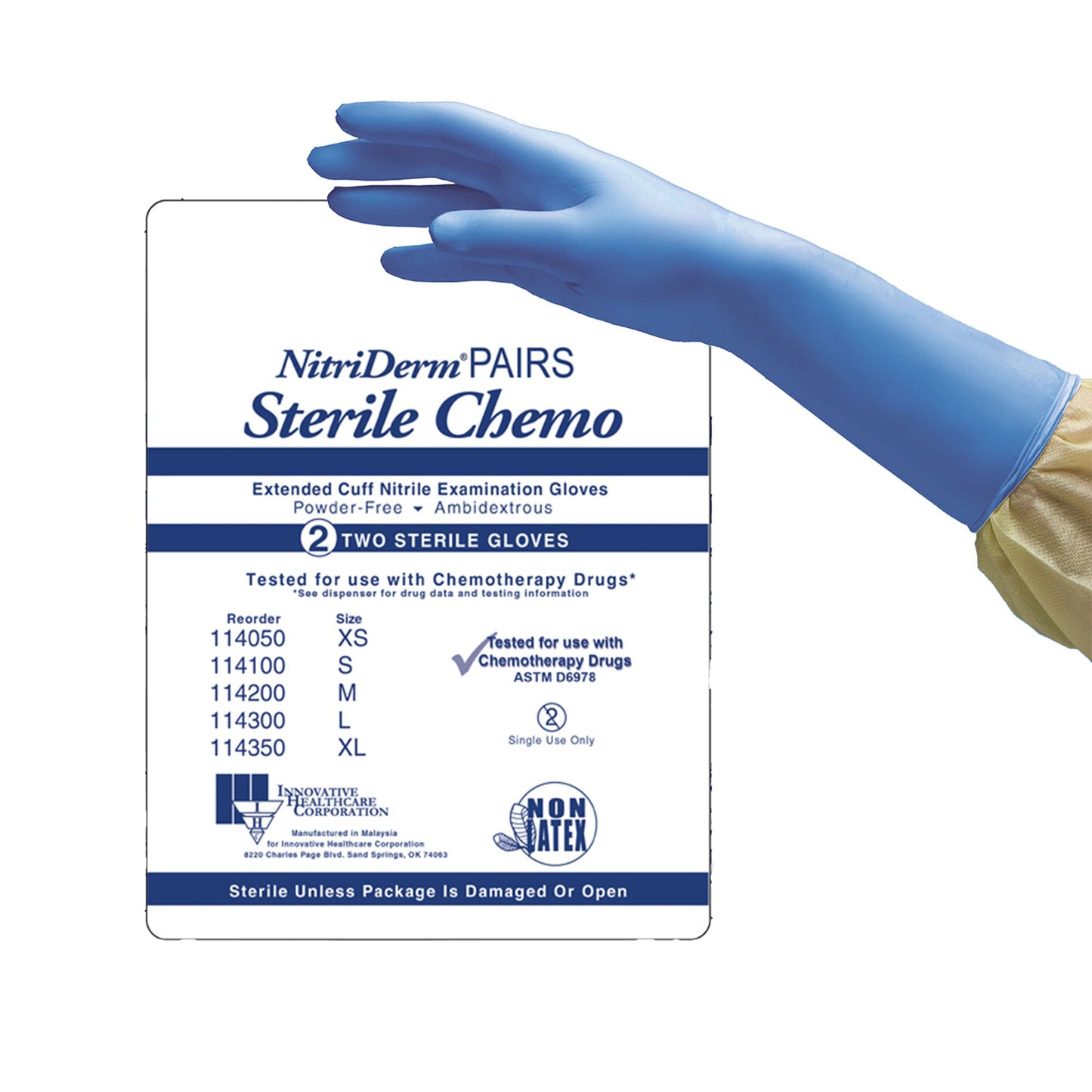 NitriDerm® EC Exam Glove Large Sterile Pair Nitrile Extended Cuff Length Smooth Blue Chemo Tested (1009229_CS)
