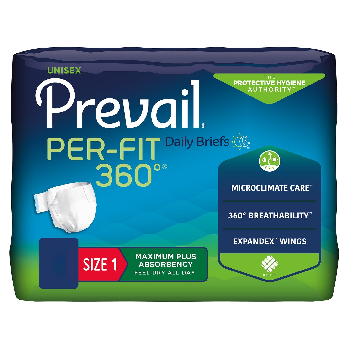 Prevail® Per-Fit 360°™ Unisex Adult Incontinence Brief Size 1 Disposable Heavy Absorbency (1234412_PK)