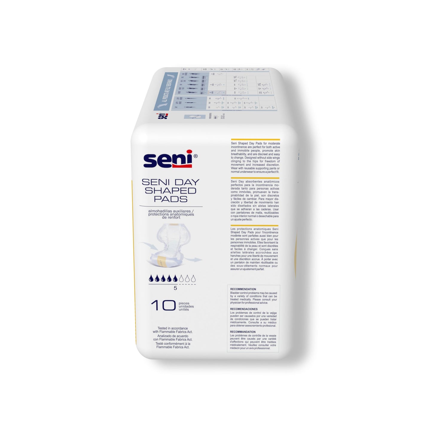 Seni® Shaped Day Pads Incontinence Liner 25 Inch Length Moderate Absorbency Super Absorbent Core One Size Fits Most (1223799_PK)