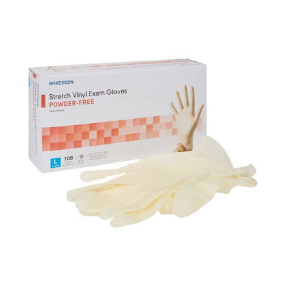 McKesson Exam Glove Large NonSterile Stretch Vinyl Standard Cuff Length Smooth Ivory Not Rated (409744_CS)