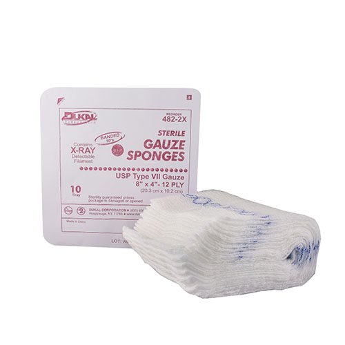Dukal™ Gauze Sponge 4 X 8 Inch 12-Ply Sterile X-Ray Detectable 10 per Pack (697825_TR)