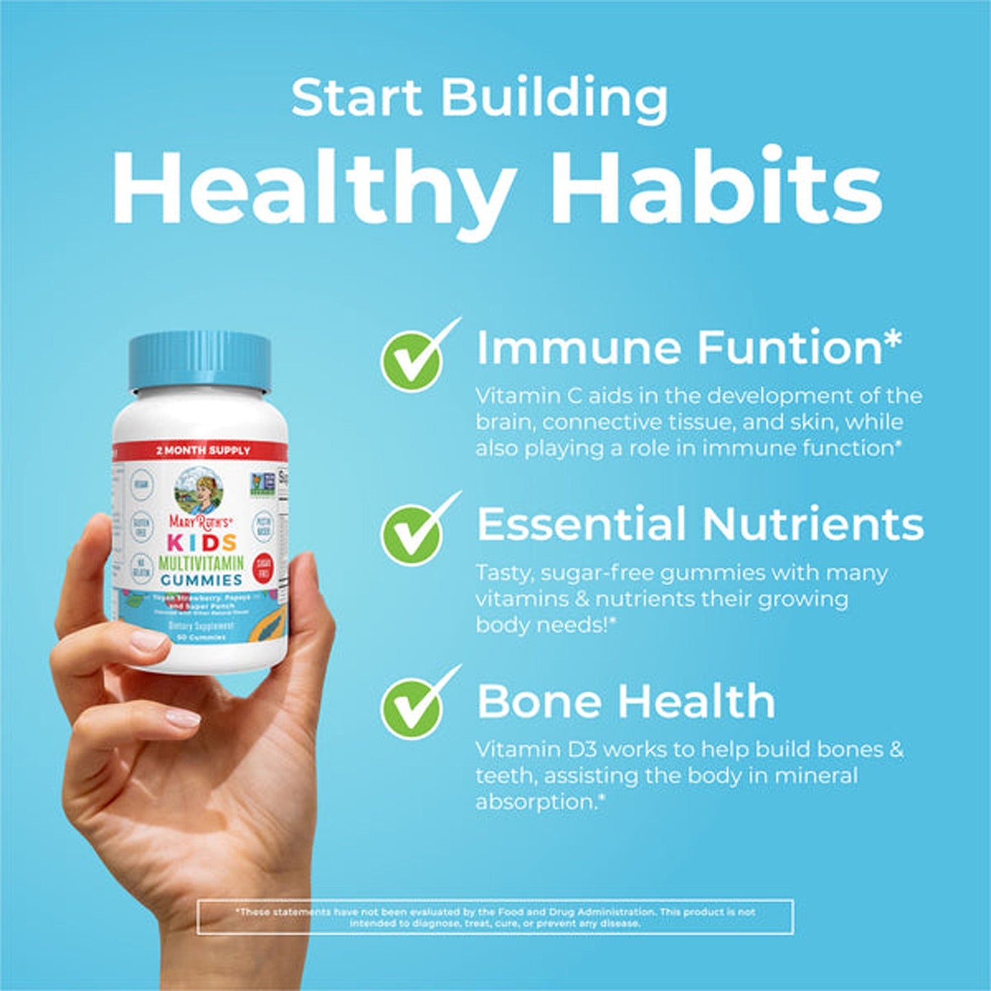 Mary Ruth's® Kids Multivitamin Dietary Supplement Vitamin A / C / D / E 390 mcg - 10 mg - 3 mcg - 4 mg Strength Gummie 60 Per Bottle Fruit Flavor (1271760_EA)
