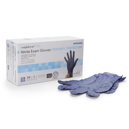 McKesson Confiderm® LDC Exam Glove X-Large NonSterile Nitrile Standard Cuff Length Fully Textured Blue Chemo Tested / Fentanyl Tested (1159332_CS)