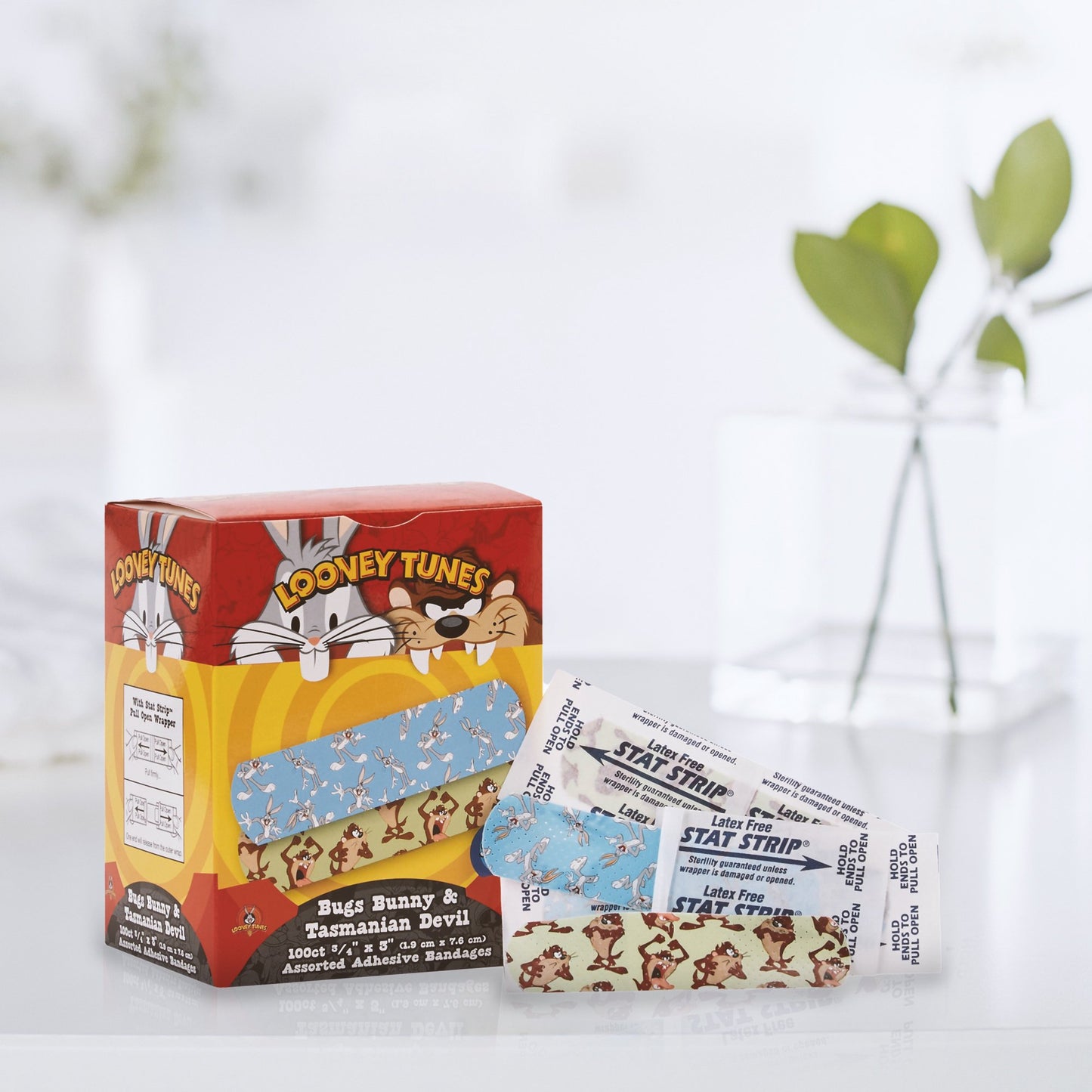 Looney Tunes™ Stat Strip® Adhesive Strip 3/4 X 3 Inch Plastic Rectangle Kid Design (Looney Tunes Bugs and Taz) Sterile (278007_CS)