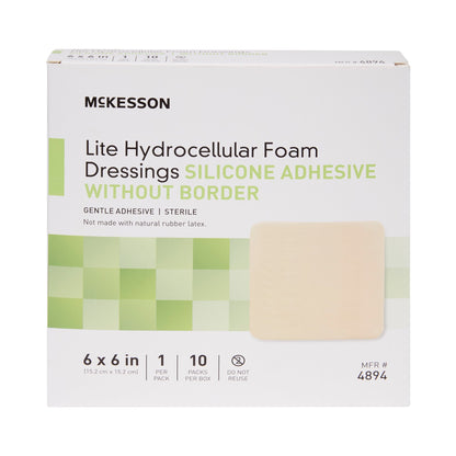 McKesson Lite Thin Foam Dressing 6 X 6 Inch Without Border Film Backing Silicone Gel Adhesive Square Sterile (1083094_CS)