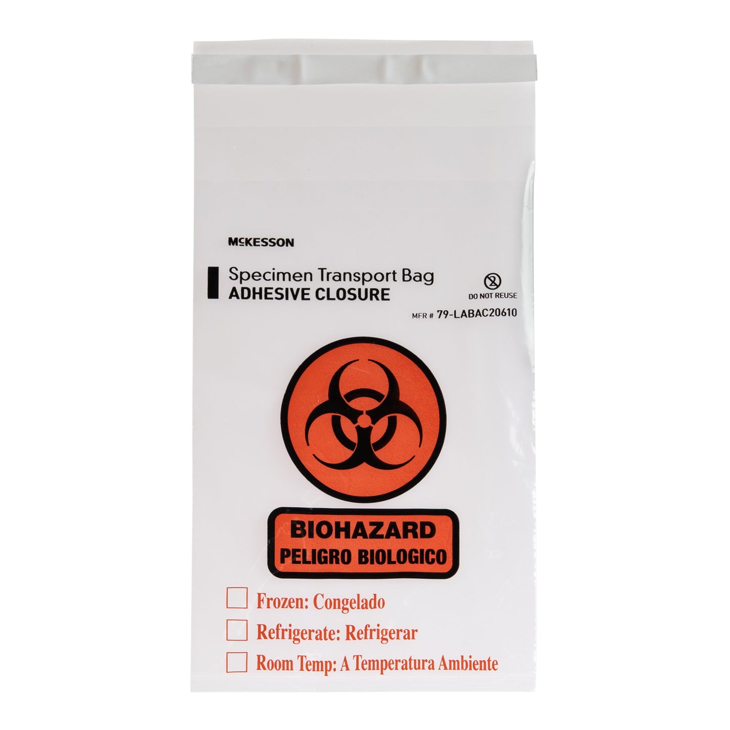 McKesson Specimen Transport Bag with Document Pouch 6 X 10 Inch Adhesive Closure Biohazard Symbol / Storage Instructions NonSterile (524350_PK)