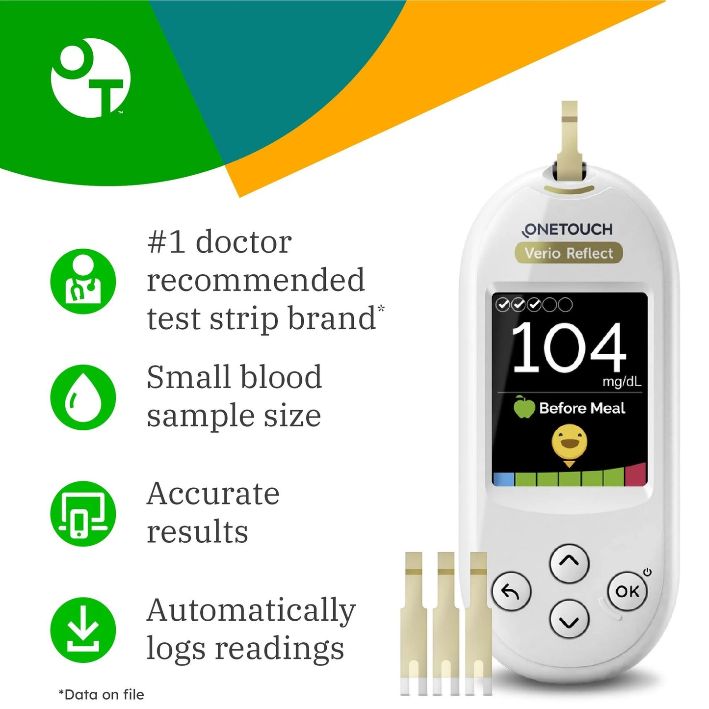 OneTouch® Verio® Blood Glucose Test Strips 100 Strips per Pack (832490_BX)