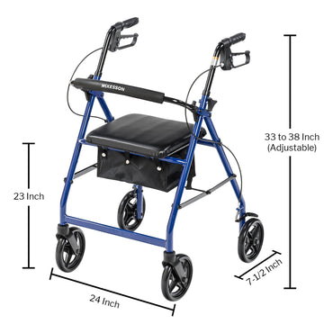 McKesson 4 Wheel Rollator Blue Adjustable Height Aluminum Frame (1205409_CS)