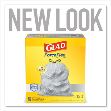 Glad® ForceFlex Kitchen Drawstring Trash Bags, 13 gal, 23.75" x 25.4", White, 120/Box (CLO79158)
