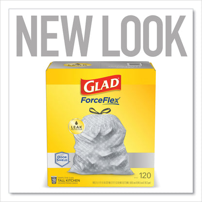 Glad® ForceFlex Kitchen Drawstring Trash Bags, 13 gal, 23.75" x 25.4", White, 120/Box (CLO79158)