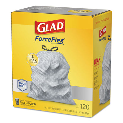 Glad® ForceFlex Kitchen Drawstring Trash Bags, 13 gal, 23.75" x 25.4", White, 120/Box (CLO79158)