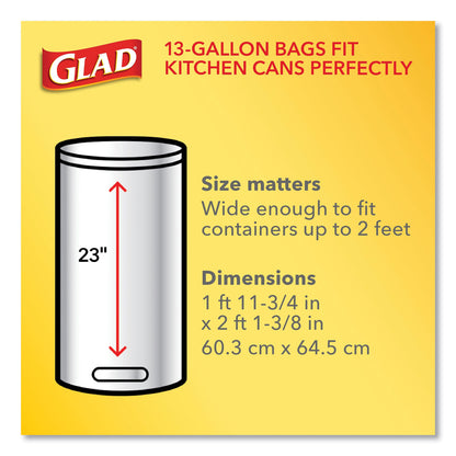 Glad® ForceFlex Kitchen Drawstring Trash Bags, 13 gal, 23.75" x 25.4", White, 120/Box (CLO79158)