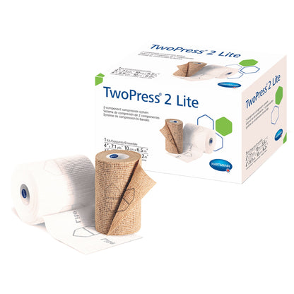 TwoPress® 2 Lite 2 Layer Compression Bandage System with Visible Indicators 4 Inch X 7.1 Yard / 4 Inch X 8.9 Yard Self-Adherent Closure Tan / White NonSterile Standard Compression (1198254_KT)