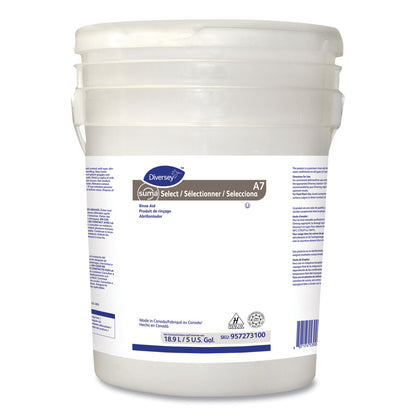 Diversey™ Suma Select A7 Rinse Aid, Warewashing, Unscented, 5 gal Pail (DVS957273100)