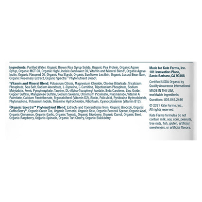 Kate Farms Standard 1.4 Closed System Tube Feeding Formula Unflavored Liquid 1000 mL Ready to Hang Prefilled Container (1184939_CS)