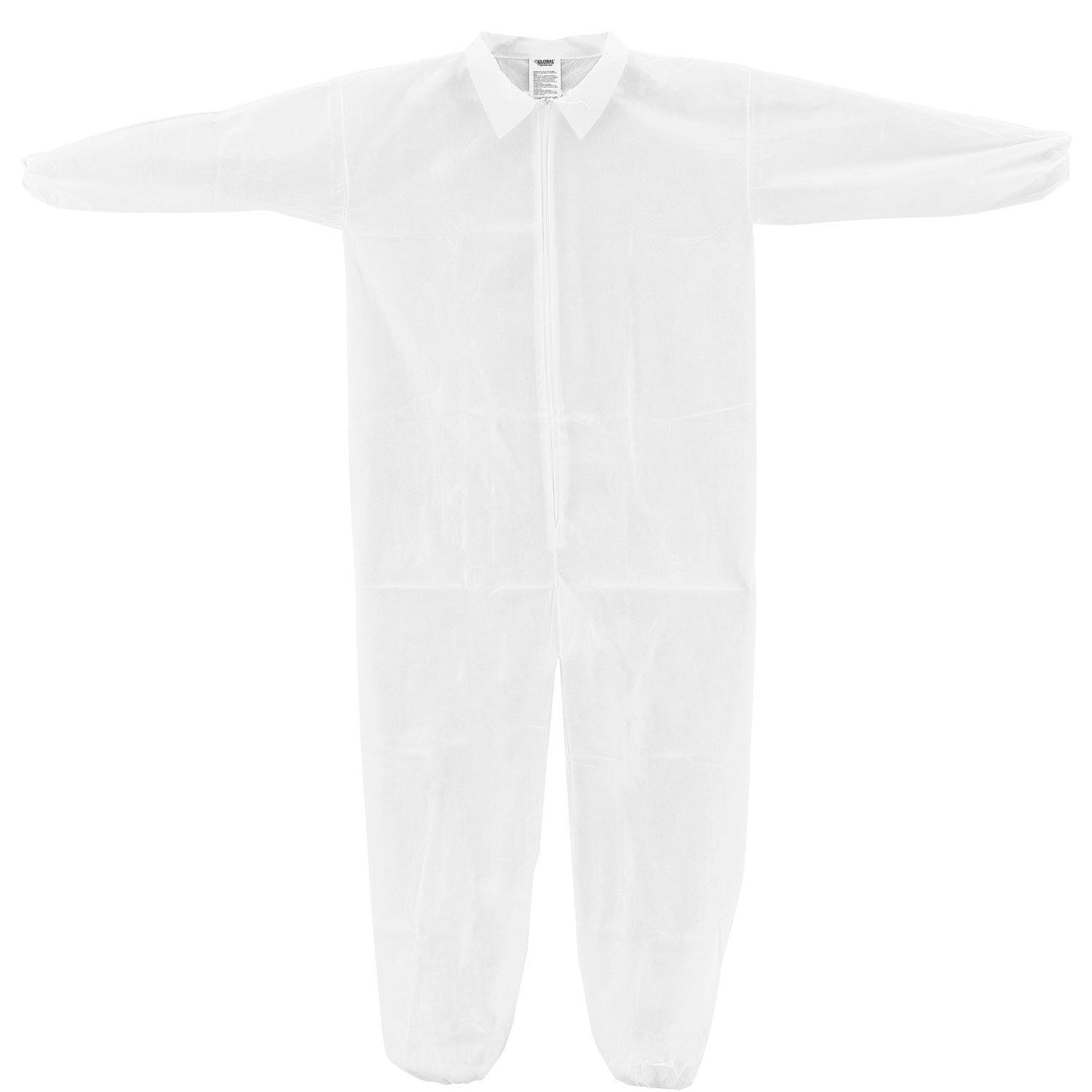 Global Industrial Disposable Polypropylene Coverall, Elastic Wrists/Ankles, WHT, MED, 25/Case (WB708186M)