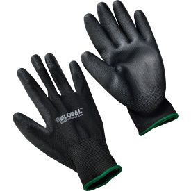 Global Industrial Flat Polyurethane Coated Gloves, Black/Black, Medium, 1 Pair (WB708350M)