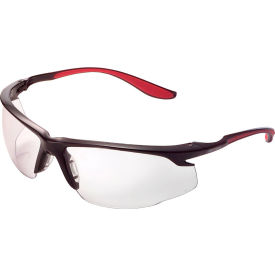 Global Industrial Sport Half Frame Safety Glasses, Anti-Fog, Clear Lens, Red Frame (WB708402CLA)