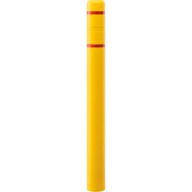 Global Industrial Bollard Post Sleeve, 4" D x 52" H, Yellow With Red Tape, HDPE (WB708406YR)