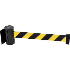 Global Industrial Wall Mount Retractable Belt Barrier, Black Case W/7-1/2' Black/Yellow Belt (WB708410YB)