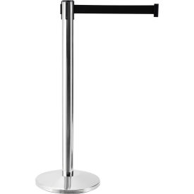 Global Industrial Retractable Belt Barrier, 40" Stainless Steel Post, 7-1/2' Black Belt, Qty 2 (WB708413BK)