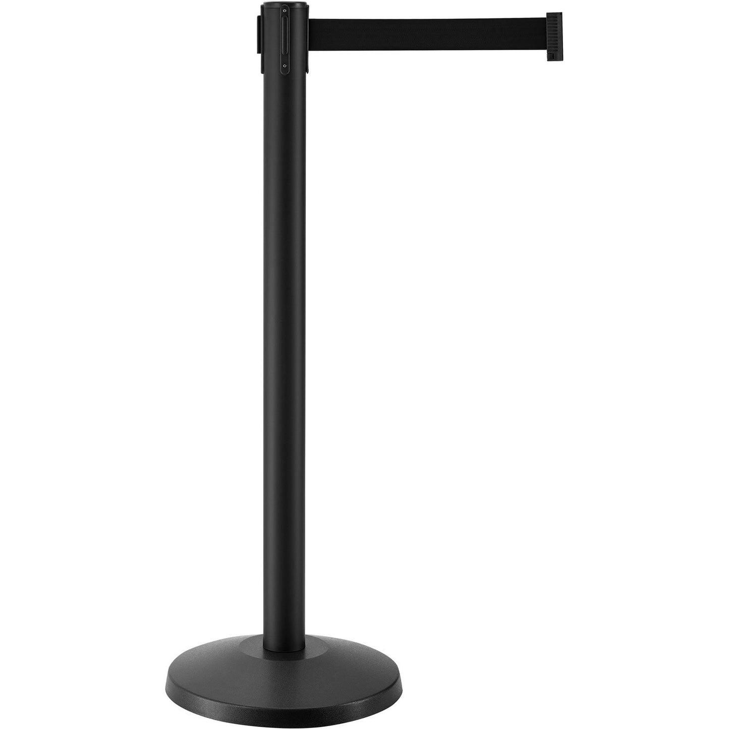 Global Industrial Retractable Belt Barrier, 40" Black Post, 7-1/2' Black Belt, Pack Of 2 (WB708414BK)