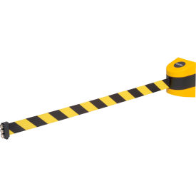Global Industrial Magnetic Retractable Belt Barrier, Black Case W/30' Black/Yellow Belt (WB708419YB)