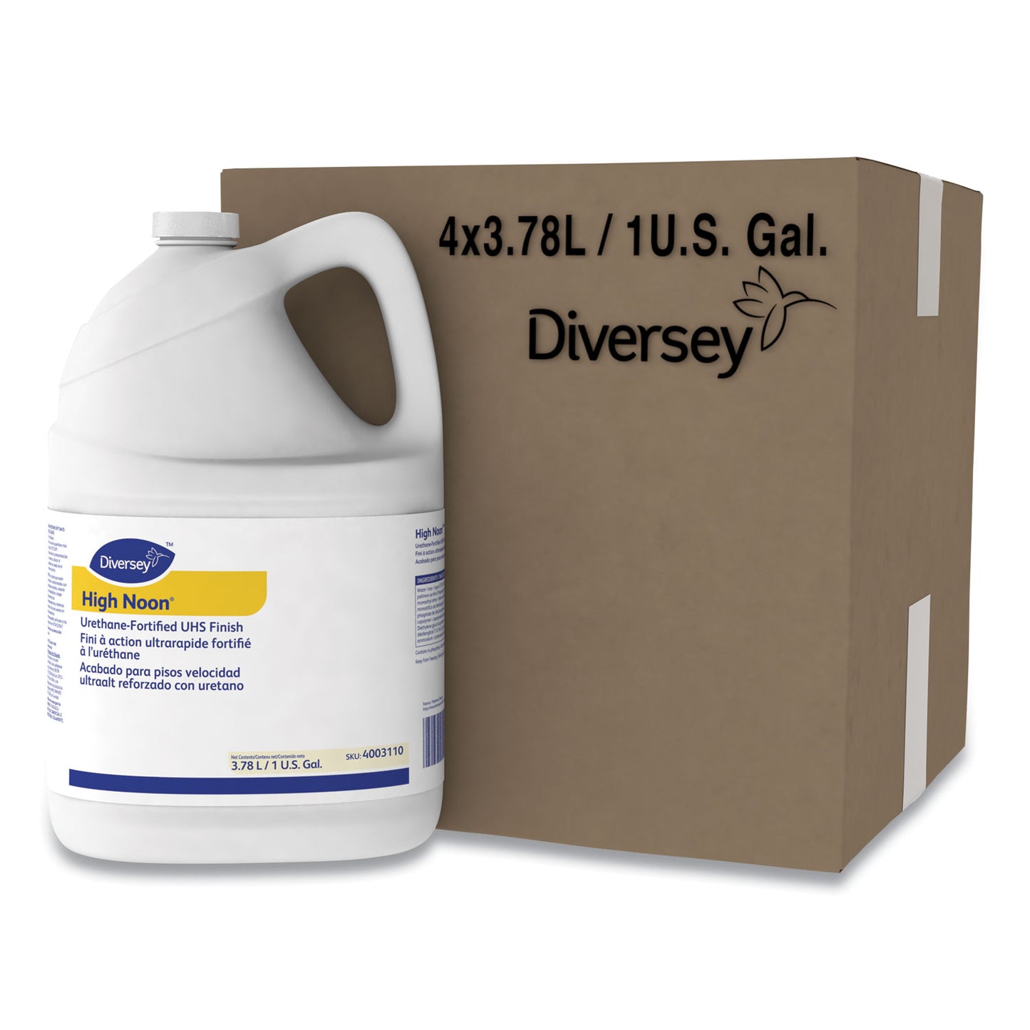 Diversey™ High Noon Urethane-Fortified UHS Floor Finish, Liquid, 1 gal Bottle, 4/Carton (DVS4003110)