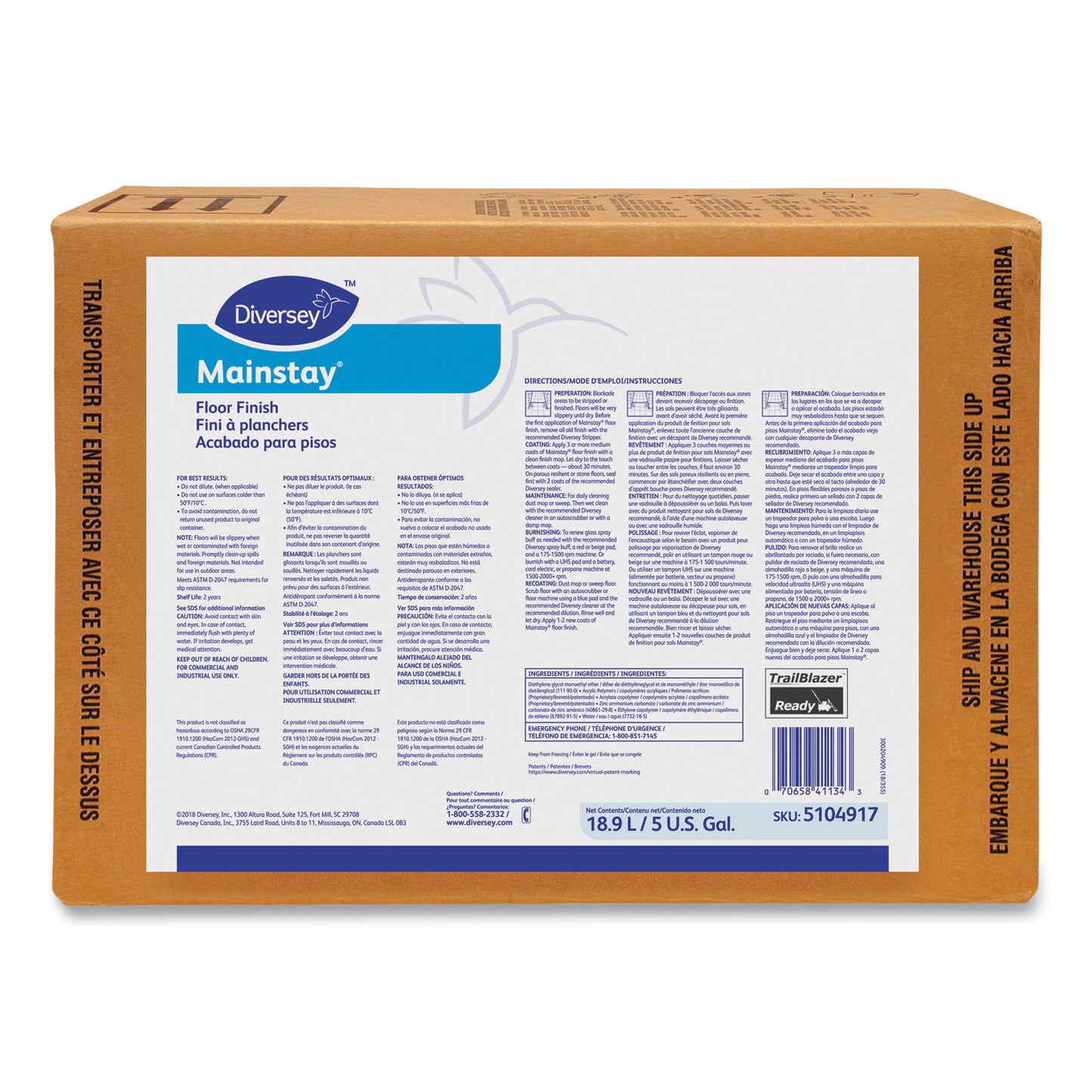 Diversey™ Mainstay Floor Finish, Liquid, 5 gal Envirobox (DVS5104917)