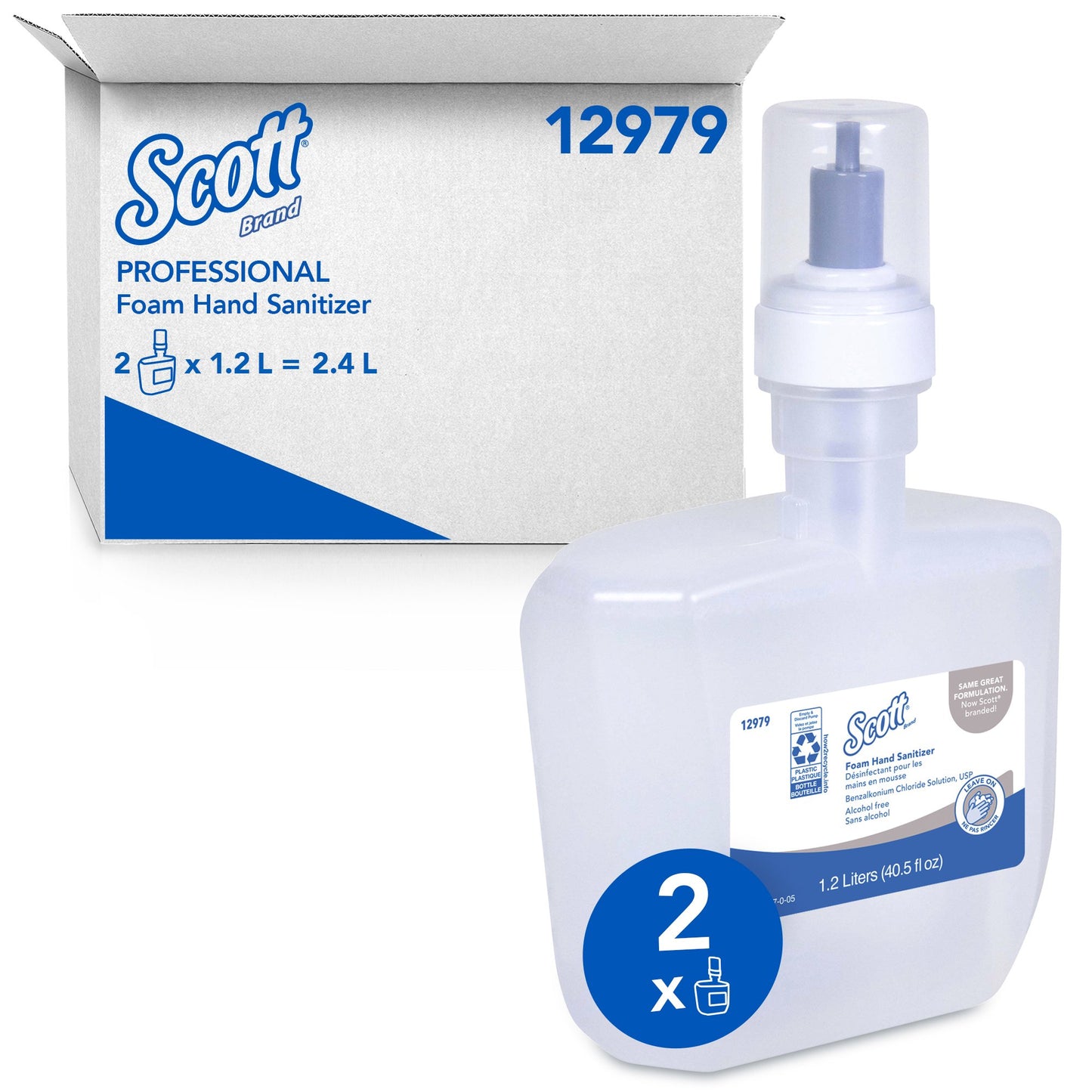 Scott® Essential Alcohol-Free Hand Sanitizer 1,200 mL BZK (Benzalkonium Chloride) Foaming Dispenser Refill Bottle (1043627_CS)