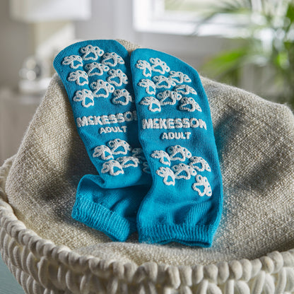 McKesson Terries™ Slipper Socks Unisex Adult Large Single Tread Single Patient Use Teal (334874_CS)